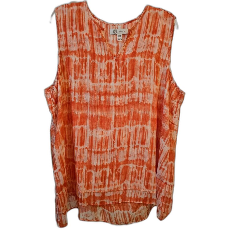 Cristina B Layered Tank Top XL Coral Salmon Flowy High Low Lightweight Blouse